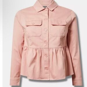 NWT Torrid 2 Pink Utility Jacket with Peplum Waist and Pointed Collar